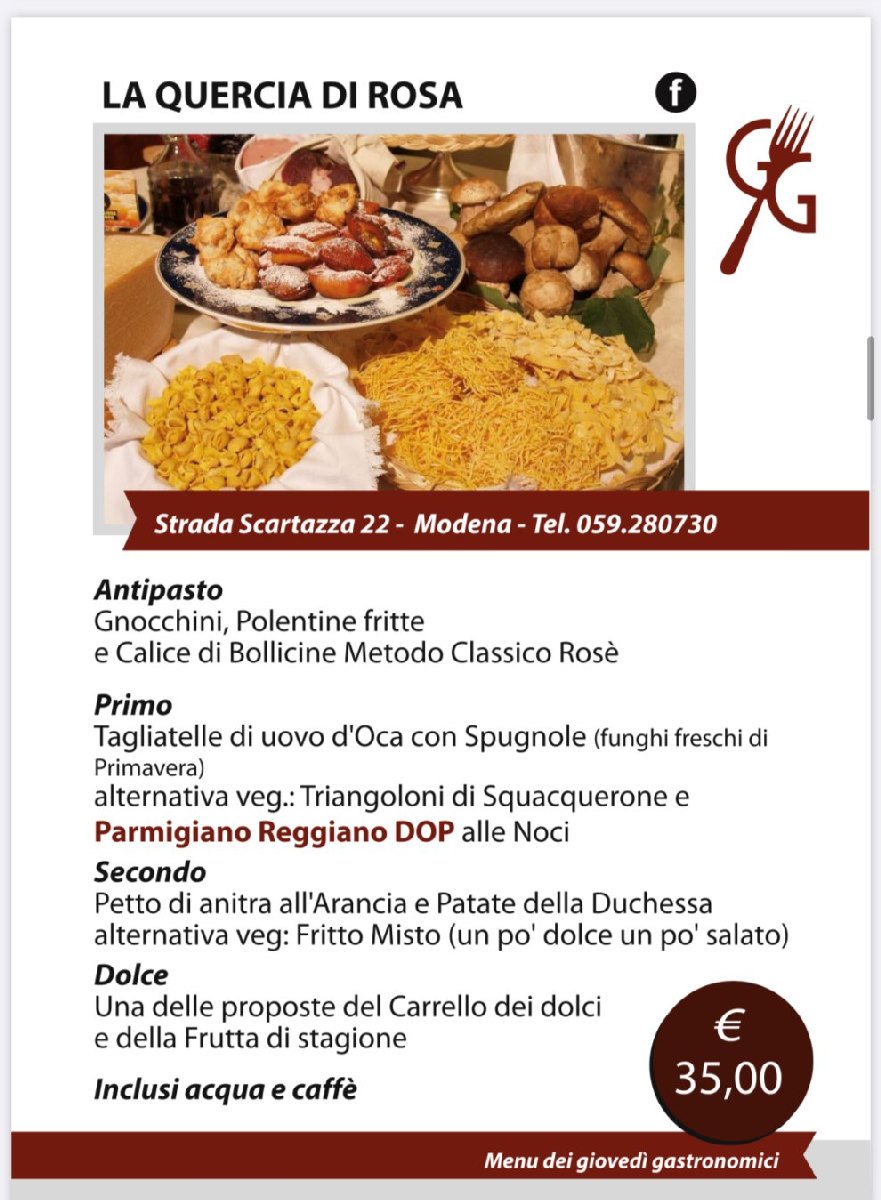 quercia di rosa menu giovedi gastronomici